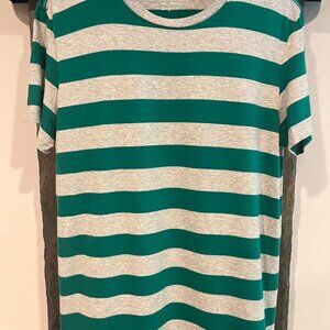 GAP Green & Gray Striped T, Size Large